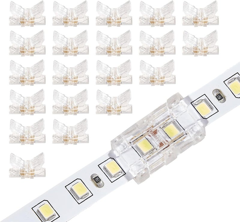 HEYAN 2 Pin 8mm LED Strip to Strip Connectors 20 Pcs Solderless Transparent LED Strip Connector Unwired Gapless Tape Light Connector No Dark Area for COB/SMD Single Color LED Strips - Image 1